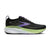 brooks adrenaline gts 25 for women, supportive everyday running and walking shoe with dynamic cushioning, black colour with purple and green details on sole, side profile of shoe on white background