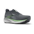 brooks adrenaline gts 25, road running shoe for men with support, grey colour with green details, side profile of shoe