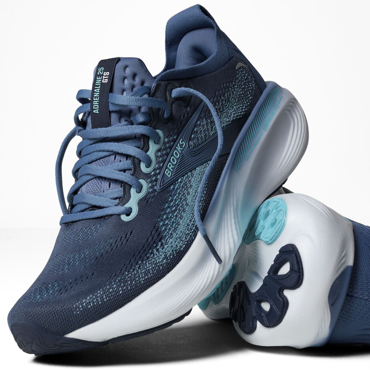 Pair of Brooks adrenaline gts 25, road running shoe for men with support, blue colour