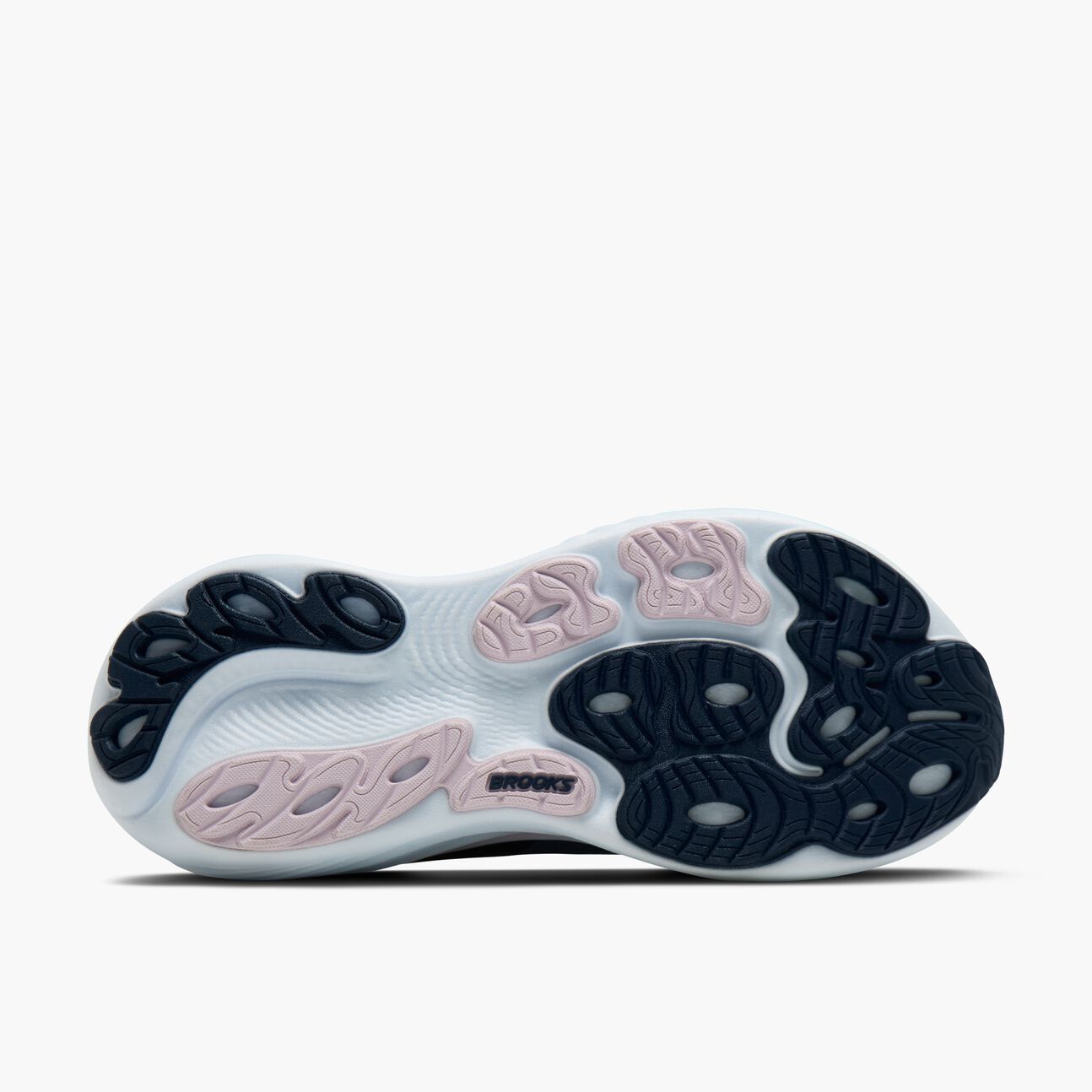 Brooks adrenaline gts 25, road running shoe for women with support, sole view, blue colour with pink 