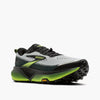brooks cascadia 20 mens, road to trail gravel running and walking shoe, light grey and black with lime green details, outside angled profile