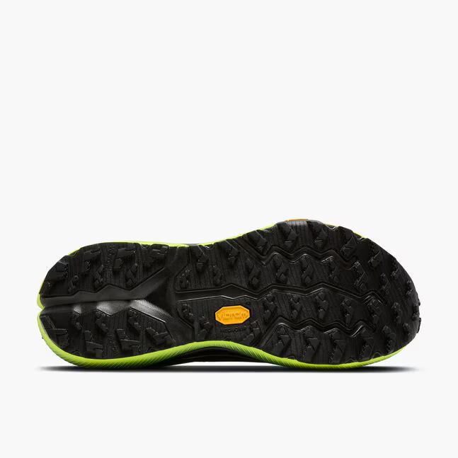 brooks cascadia 20 mens, road to trail gravel running and walking shoe, light grey and black with lime green details, sole of shoe