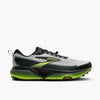 brooks cascadia 20 mens, road to trail gravel running and walking shoe, light grey and black with lime green details, side profile of shoe