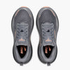 brooks cascadia 20 for women, road to trail gravel running and walking shoe, dark grey and black with peach detail, top of shoes