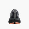 brooks cascadia 20 for women, road to trail gravel running and walking shoe, dark grey and black with peach detail, heel of shoe