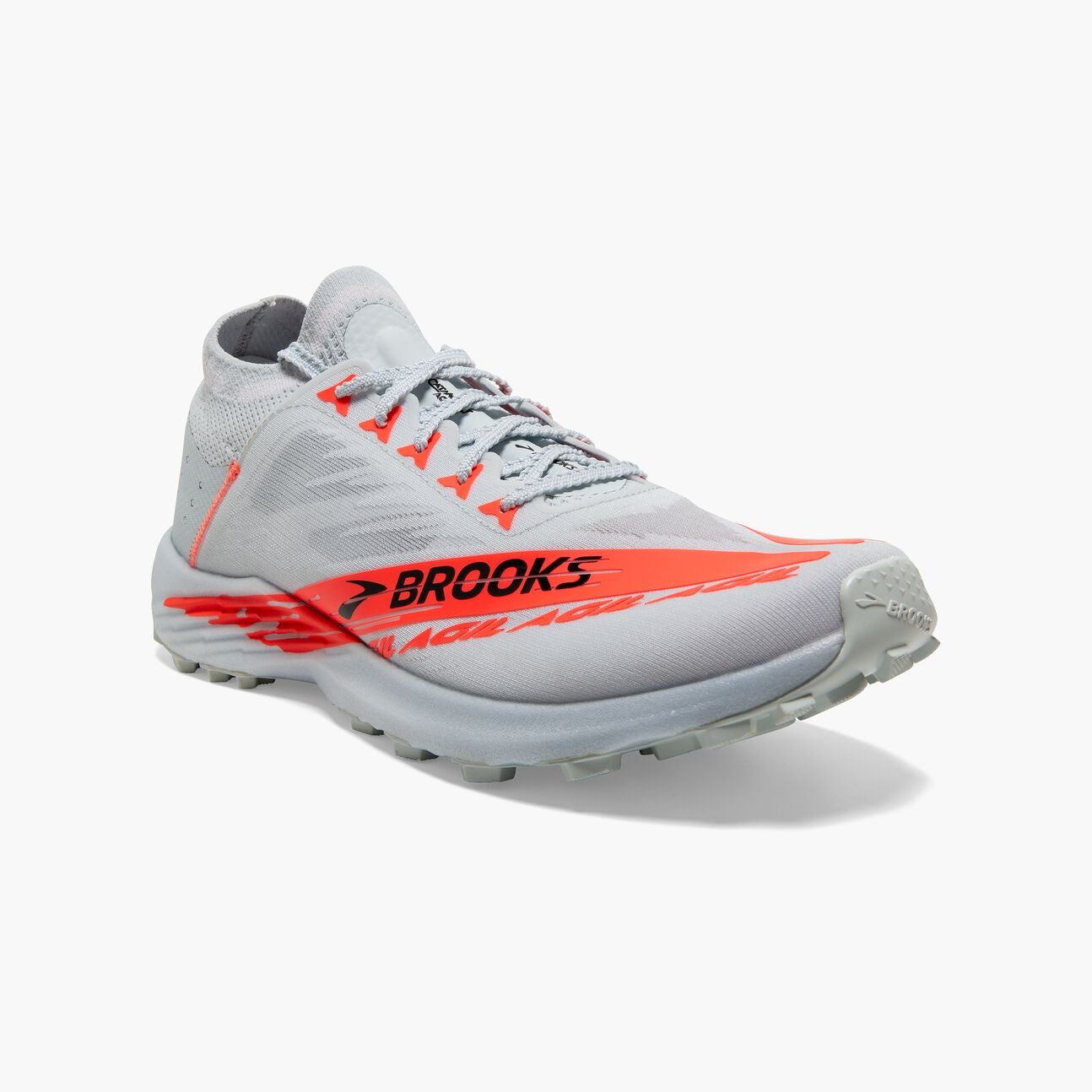 brooks catamount agil trail shoe, white with orange 