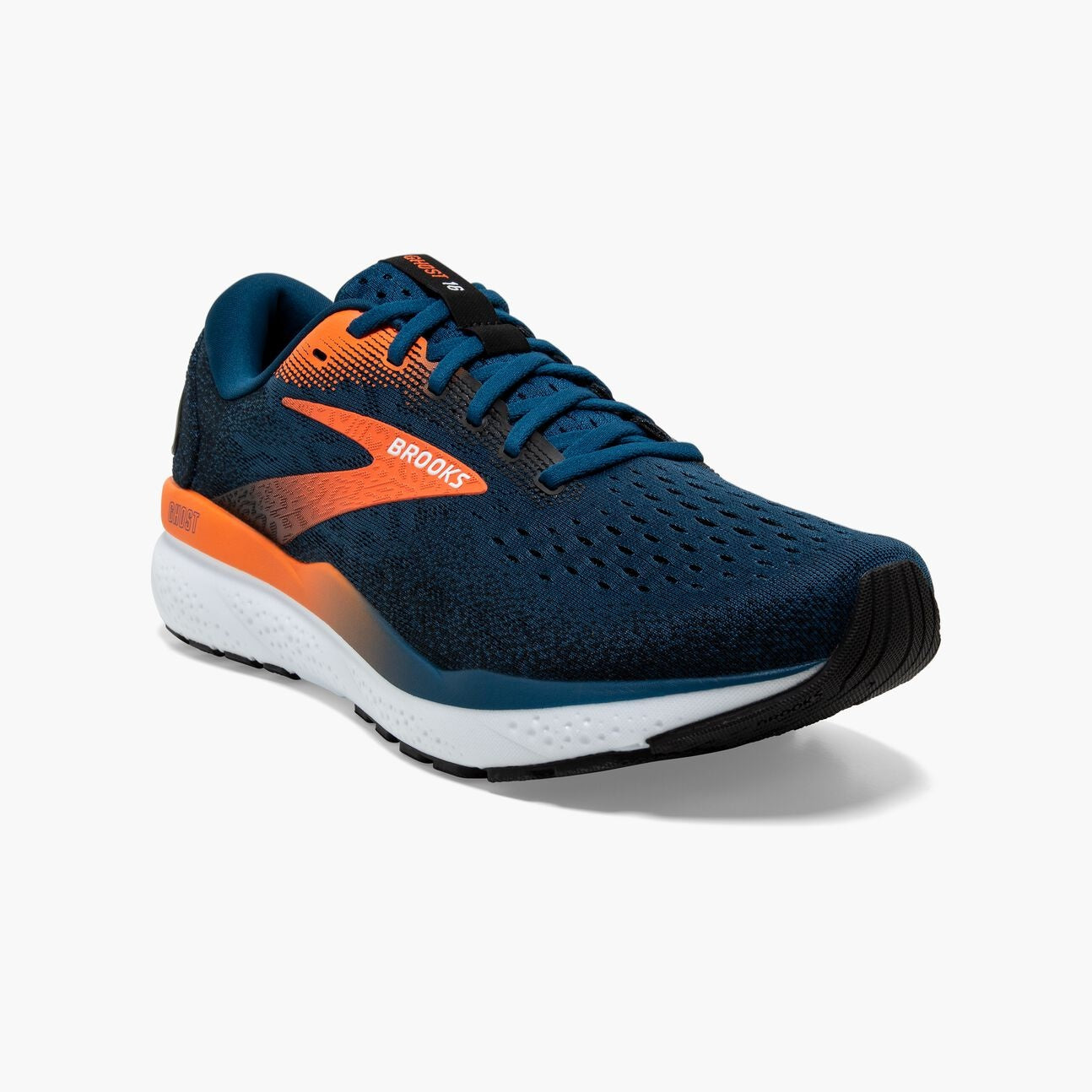 brooks ghost 16, neutral running shoe for men, side view with logo