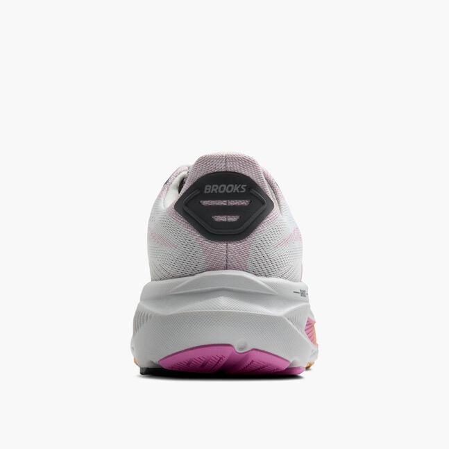 Brooks ghost 7 grey womens lightweight cushioning running shoe with pink sole on a white background