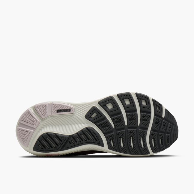 bottom view of brooks ghost 17 womens running shoe grey white pink 