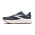 brooks ghost 18, road running and walking shoe for men, soft cushioning and balanced support, navy with white and brick red details, side profile of shoe