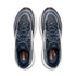 brooks ghost 18, road running and walking shoe for men, soft cushioning and balanced support, navy with white and brick red details, overhead profile of both shoes