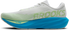 brooks ghost amp mens, lightweight responsive and energetic training shoe, white with blue and green details, inside profile of shoe