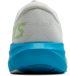 brooks ghost amp mens, lightweight responsive and energetic training shoe, white with blue and green details, heel of shoe