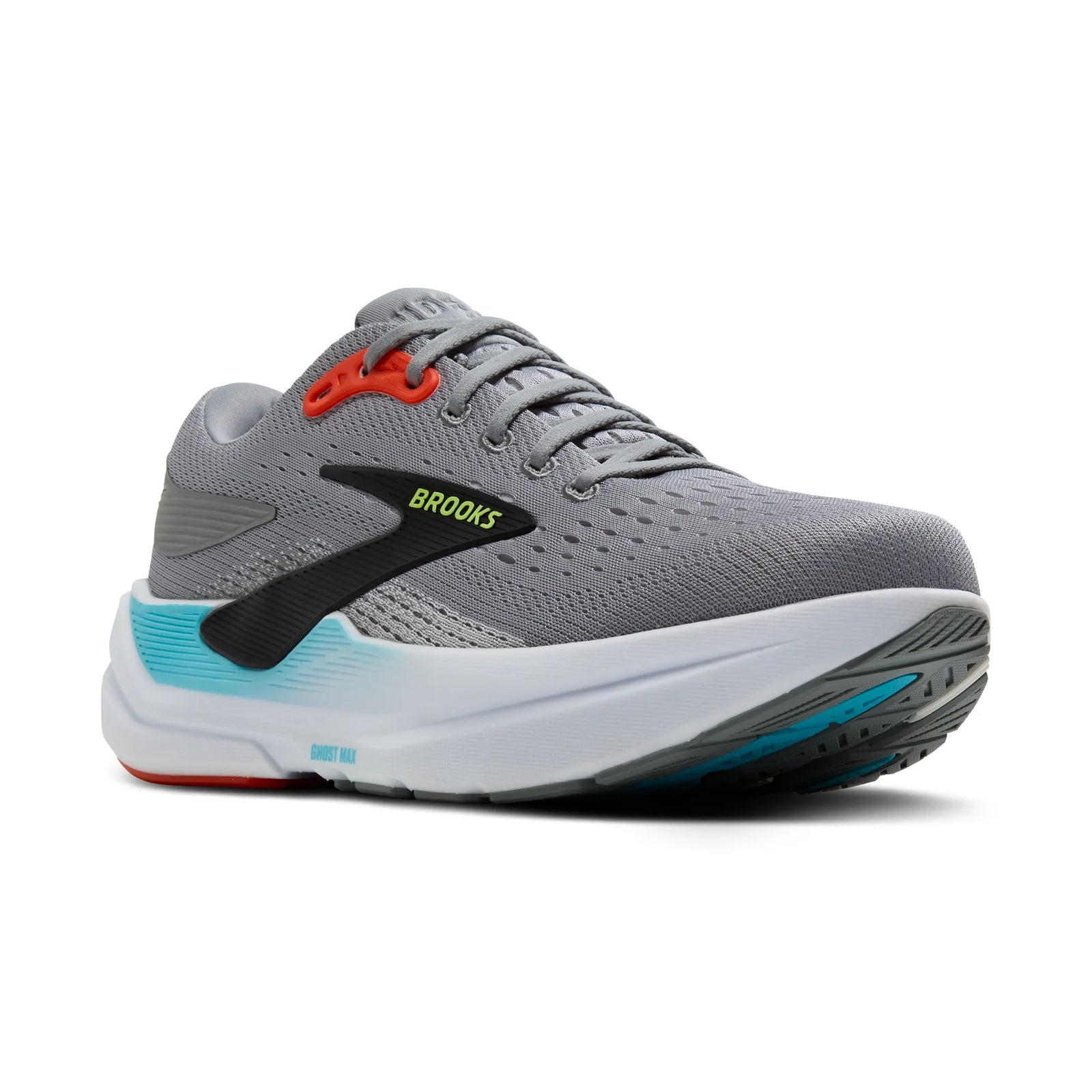 Gray brooks ghost max 3 running shoe with blue and black front shoe