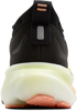 brooks glycerin 23 women, maximum cushioned road running and walking shoe, black with yellow and peach details, heel of shoe
