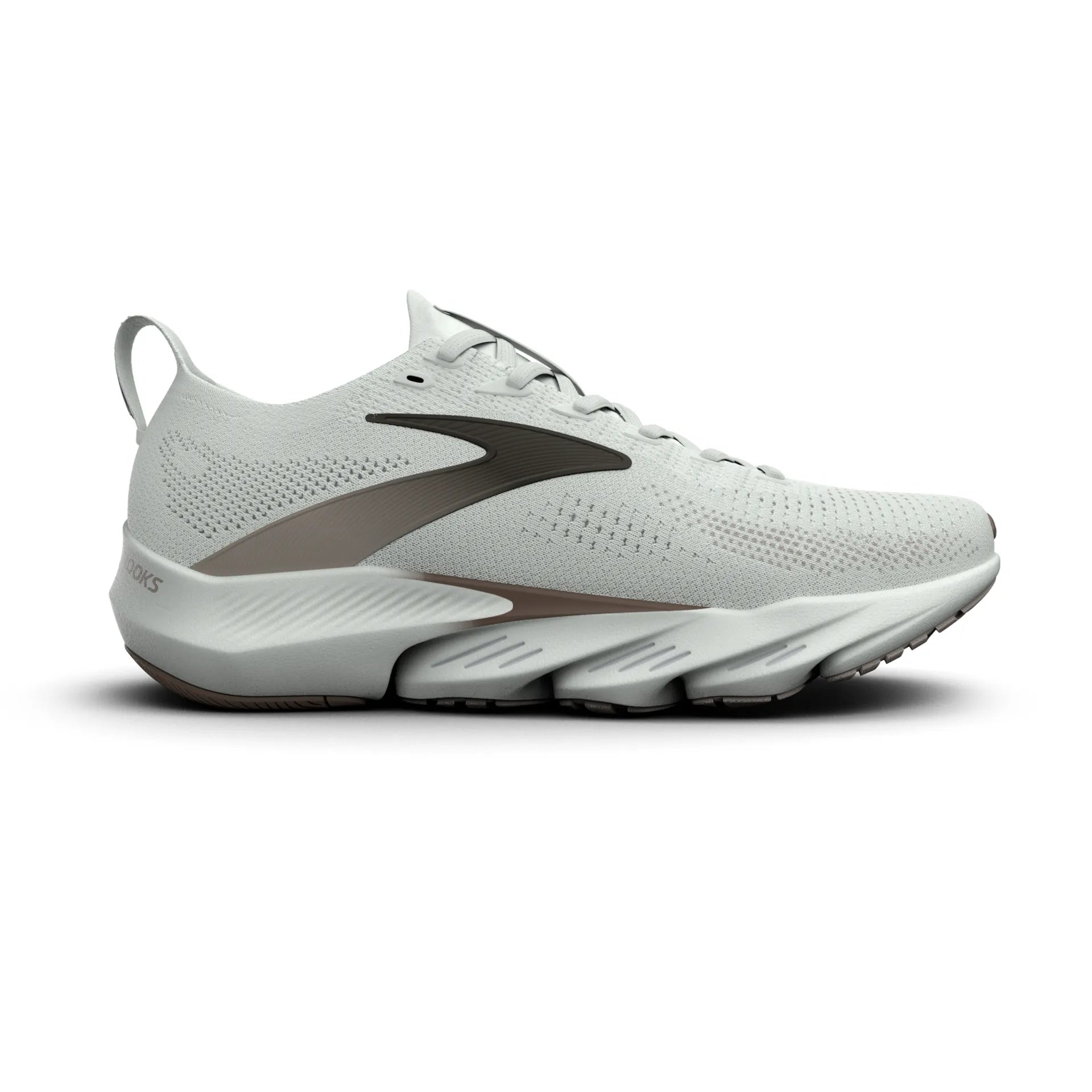brooks glycerin flex for men, flexible lightweight cushioned walking and running shoe, bluewash with black and beige details, side profile of shoe