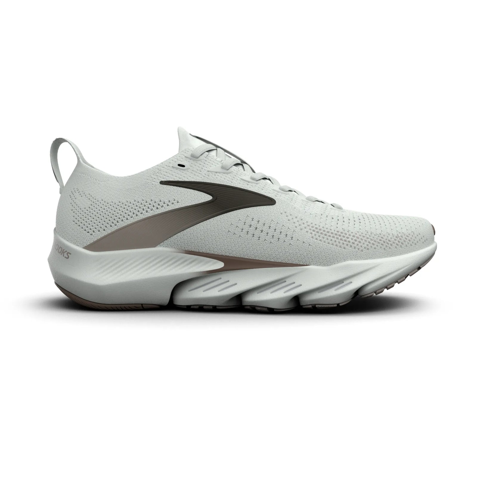 brooks glycerin flex for men, flexible lightweight cushioned walking and running shoe, bluewash with black and beige details, side profile of shoe
