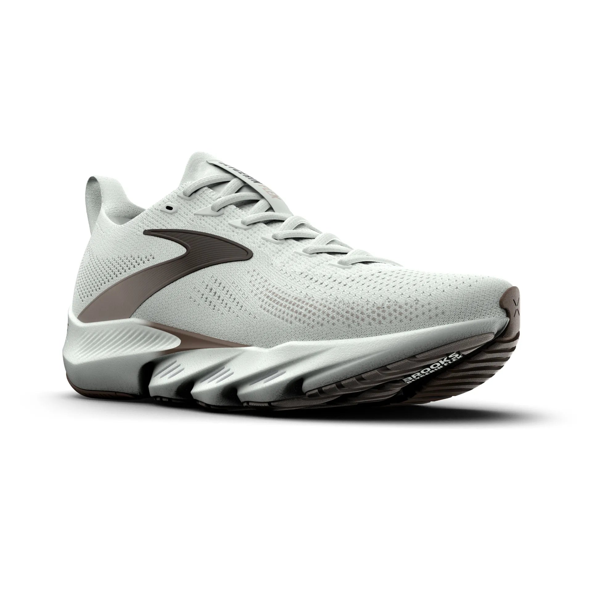 brooks glycerin flex for men, flexible lightweight cushioned walking and running shoe, bluewash with black and beige details, side profile of shoe