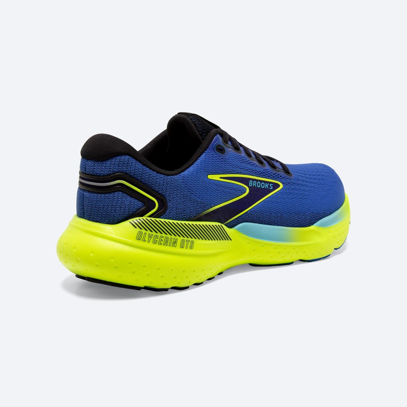 brooks glycerin gts21 for men, support shoe, stability shoe, blue with yellow sole