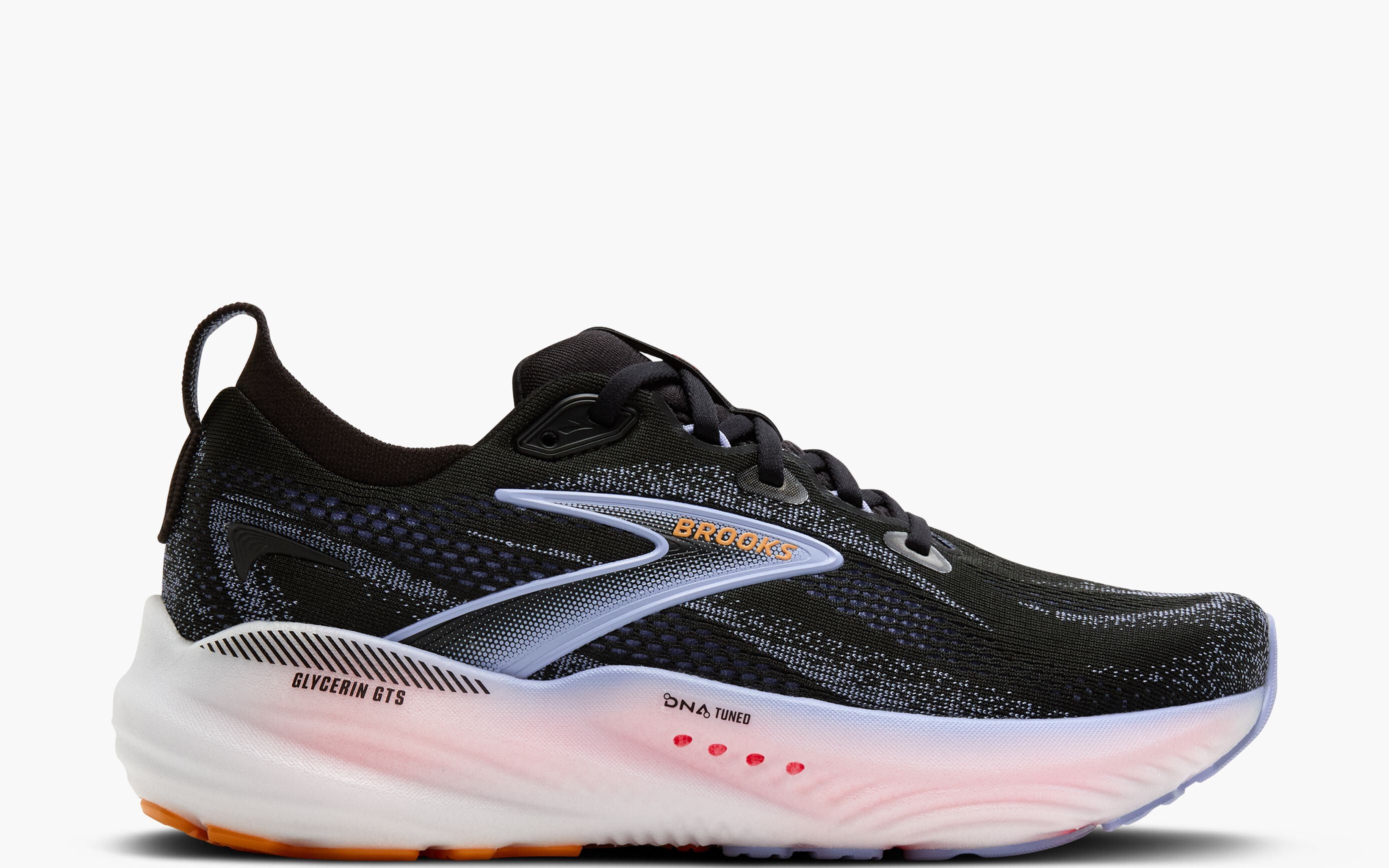 brooks glycerin gts 22 womens black blue heron orange supportive cushion road running shoe