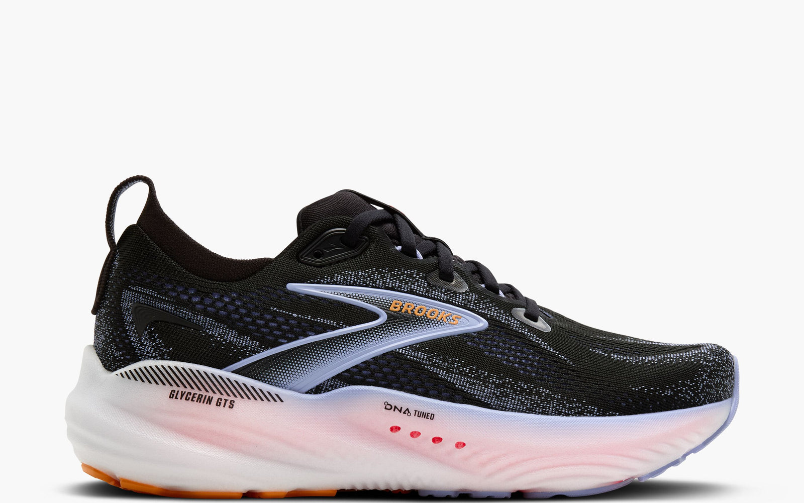 brooks glycerin gts 22 womens black blue heron orange supportive cushion road running shoe