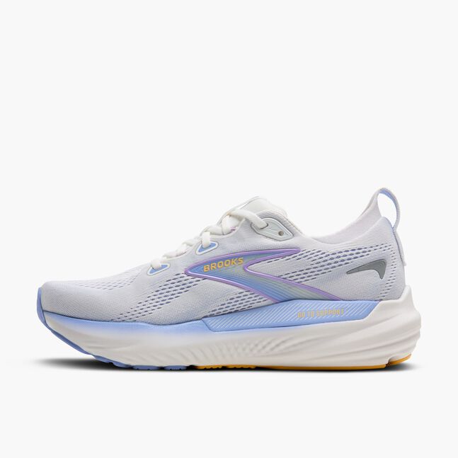 glycerin gts 22 for women, white with purple detail, cushioned supportive running shoe, inside profile of shoe