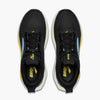 top view of mens brooks glycerin gts 23 supportive running shoe in a black colour with yellow accent