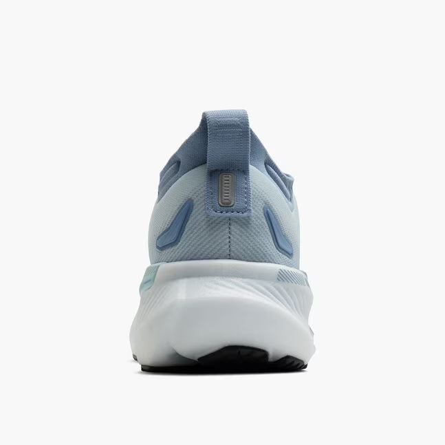 heel view of brooks glycerin gts 23 running shoe for women in a light blue colour