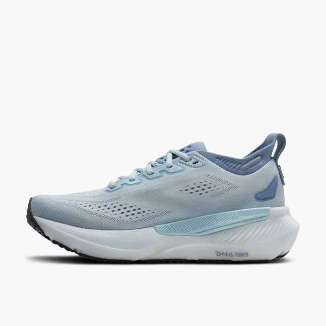 side view of brooks glycerin gts 23 running shoe for women in a light blue colour