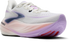 brooks glycerin max 3 womens, maximum cushioned long distance running shoe, white with purple and pink details, angled profile of shoe