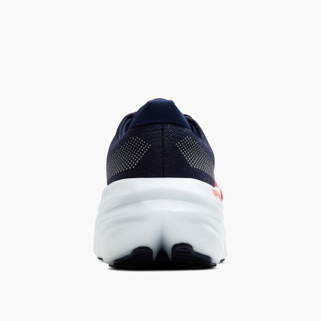 brooks glycerin max for women, maximum cushioning running shoe for recovery runs and long distances, navy colour with white sole and pink 'brooks' logo, heel of shoe