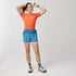 Brooks High Point Women's Trail Shorts with pockets and storage, blue and orange