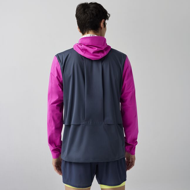 Man wearing brooks high point waterproof running jacket 2.0 purple