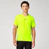 brooks high point short sleeve 2.0 for men, super lightweight and breathable trail running top, luminous yellow colour, man wearing brooks top with grey background