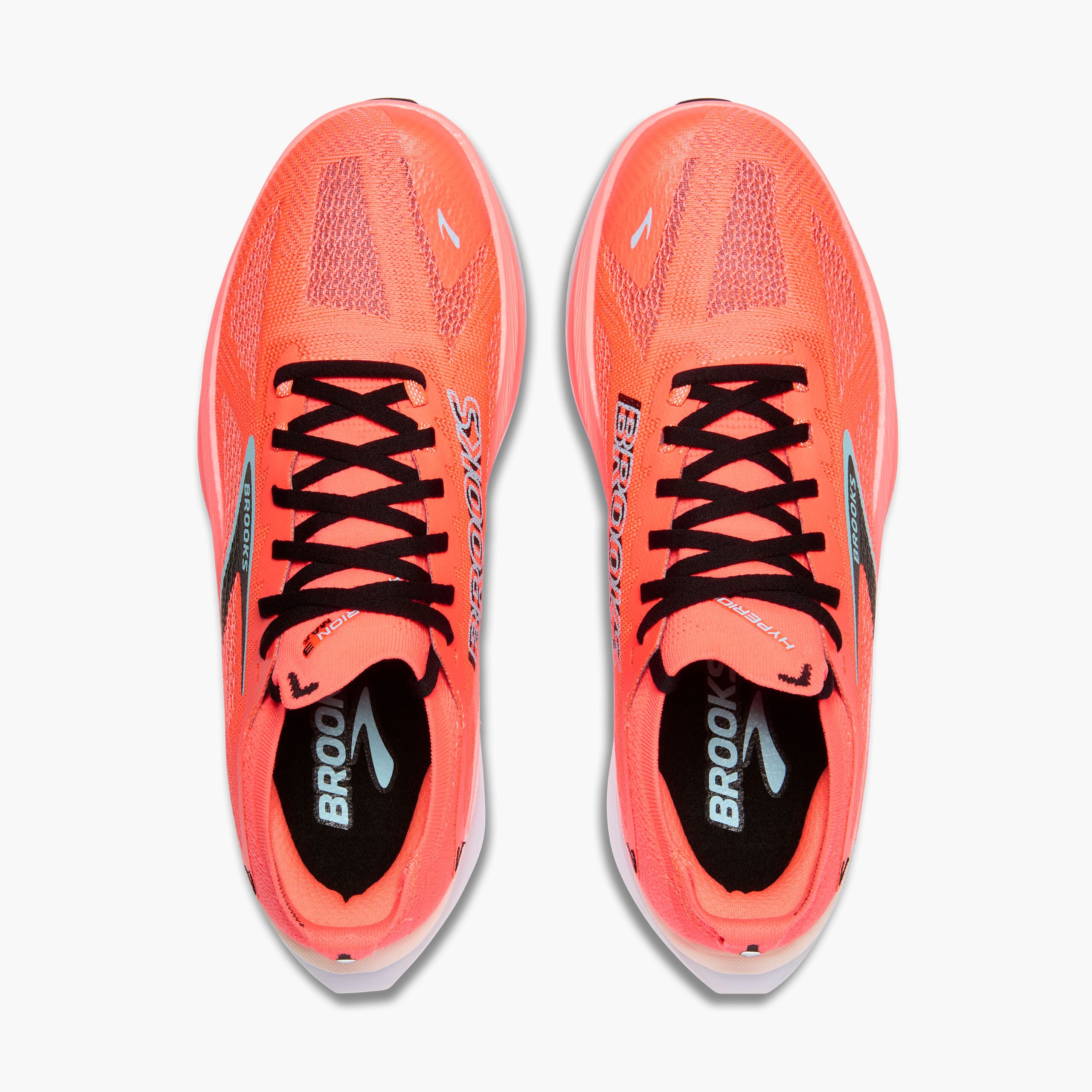 pair brooks hyperion max 3 cushioned race shoe for men, orange colour, top view