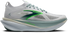 brooks hyperion max 3 for men, super cushioned nylon plated speed training and road racing run shoe, white and grey with lime green and light blue details, side profile of shoe
