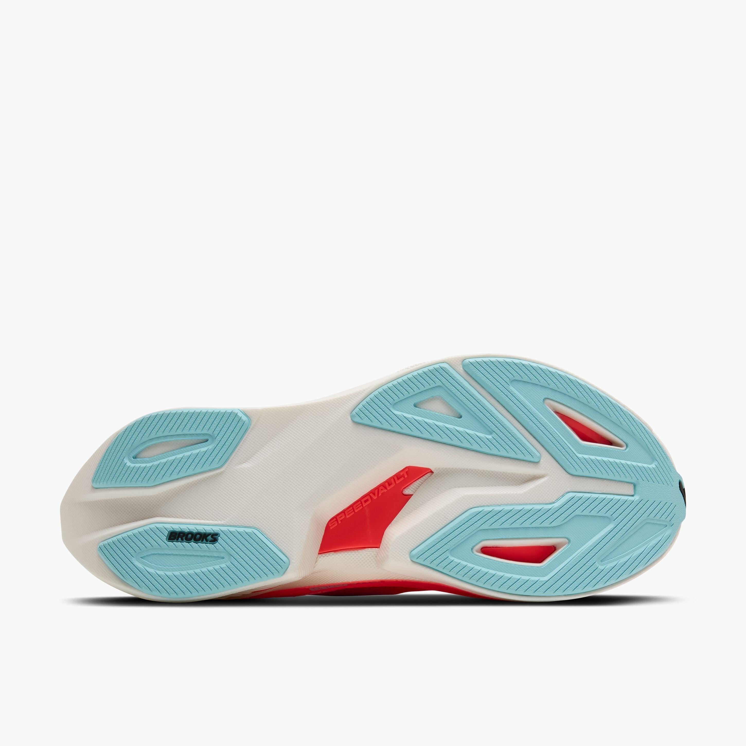 brooks hyperion max 3 for women, coconut fiery coral colour, speed shoe showing sole with speedvault propulsion plate