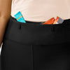 brooks cascadia short tight, 6" fitted running shorts for women, black colour, close up of built in run belt filled with gels 