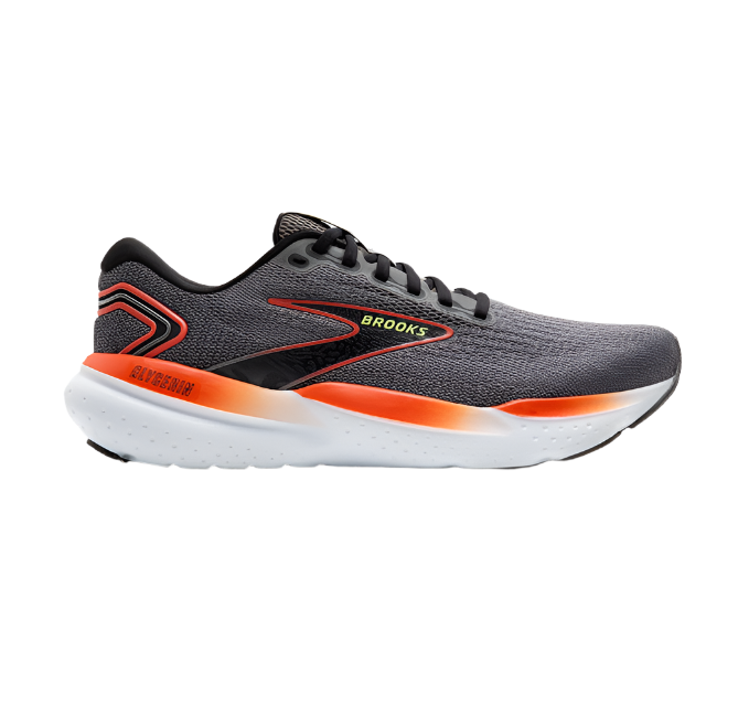 brooks glycerin running shoe for men, grey with orange