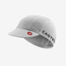 castelli a/c 3 cycling cap, cycling cap with visor for warm weather, white cycling hat with red castelli logo on white background 