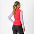 Woman wearing a Castelli Espresso Vest in hibiscus red, showing back