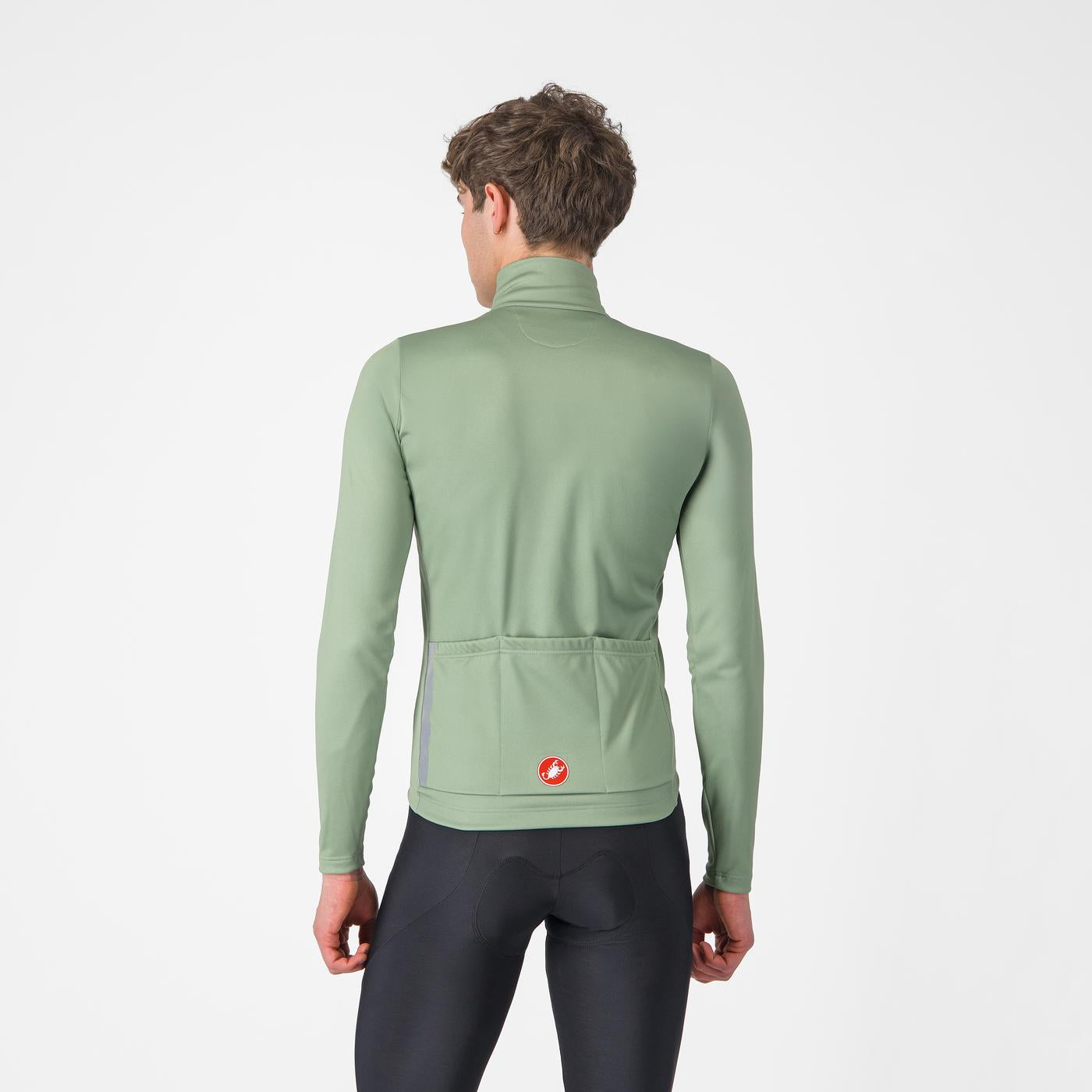 castelli entrata thermal jersey for men, warm fleece thermal layer for cold weather cycling ireland, light green colour, showing back