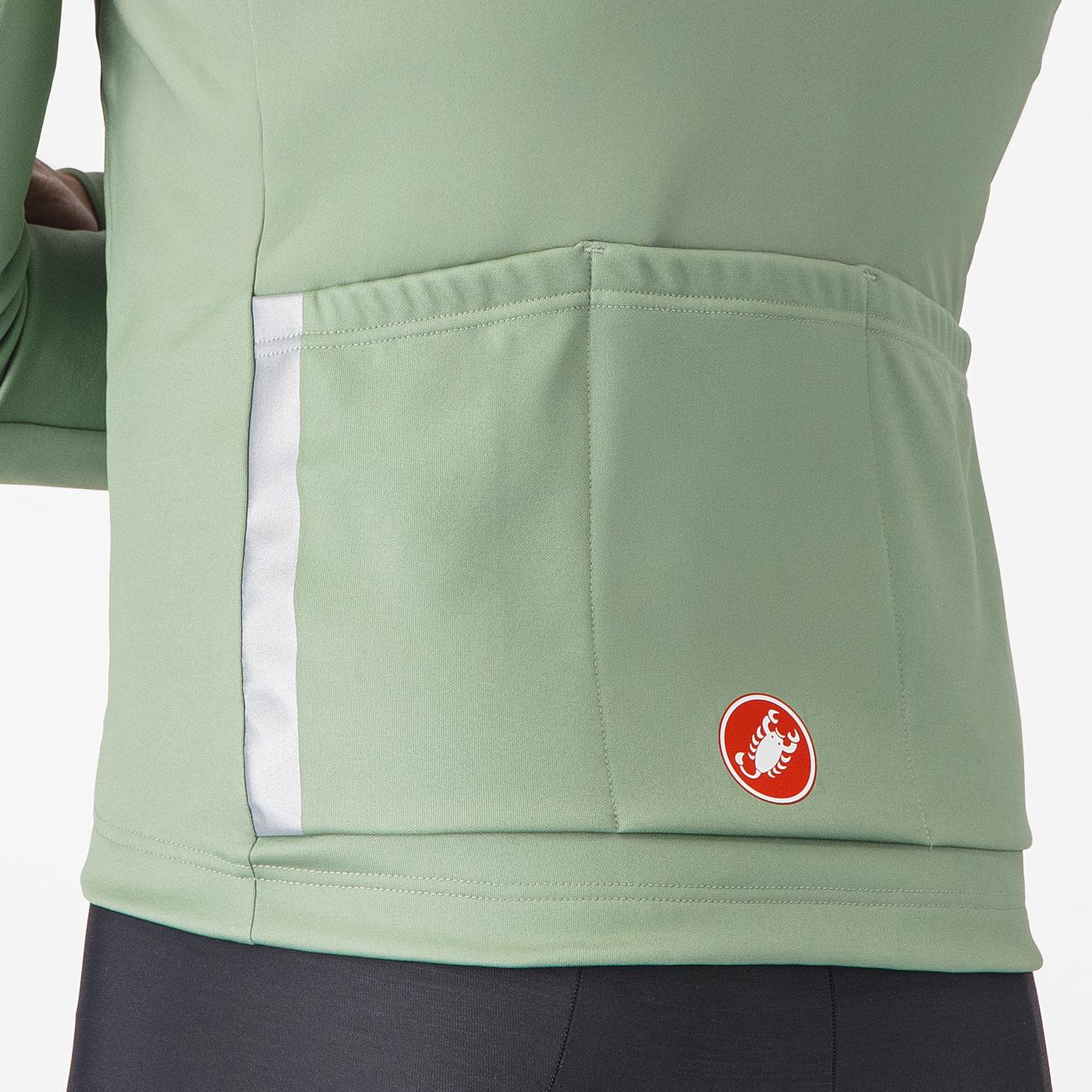 castelli entrata thermal cycling jersey for men, light green colour, close up of pockets