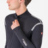 castelli perfetto ros 3 jacket, water resistant windproof breathable cycling jacket, black colour with reflective grey details, close up of jacket zipper and neck