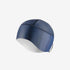 castelli pro thermal 2 skully, warm cycling cap for under helmet, navy colour, cycling under hat side profile with light navy stripe and logo and white inner fleece