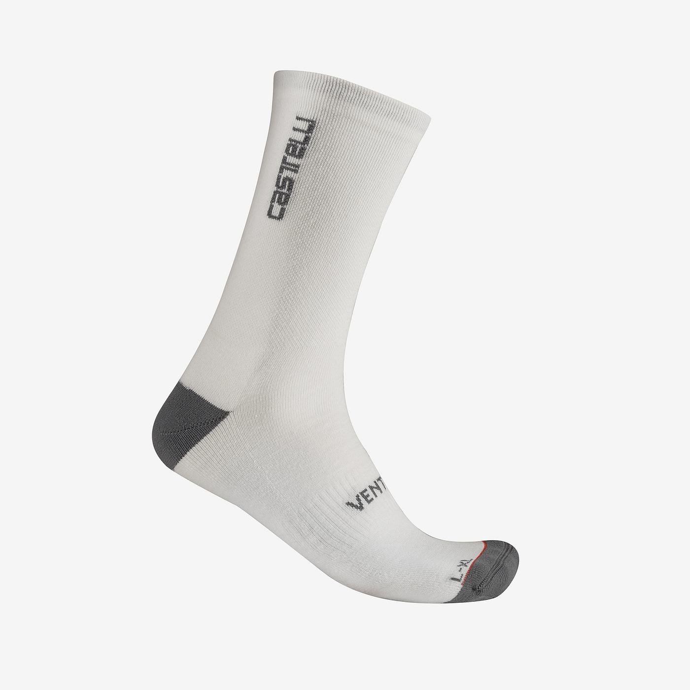 White castelli cycling sock made with soft merino wool