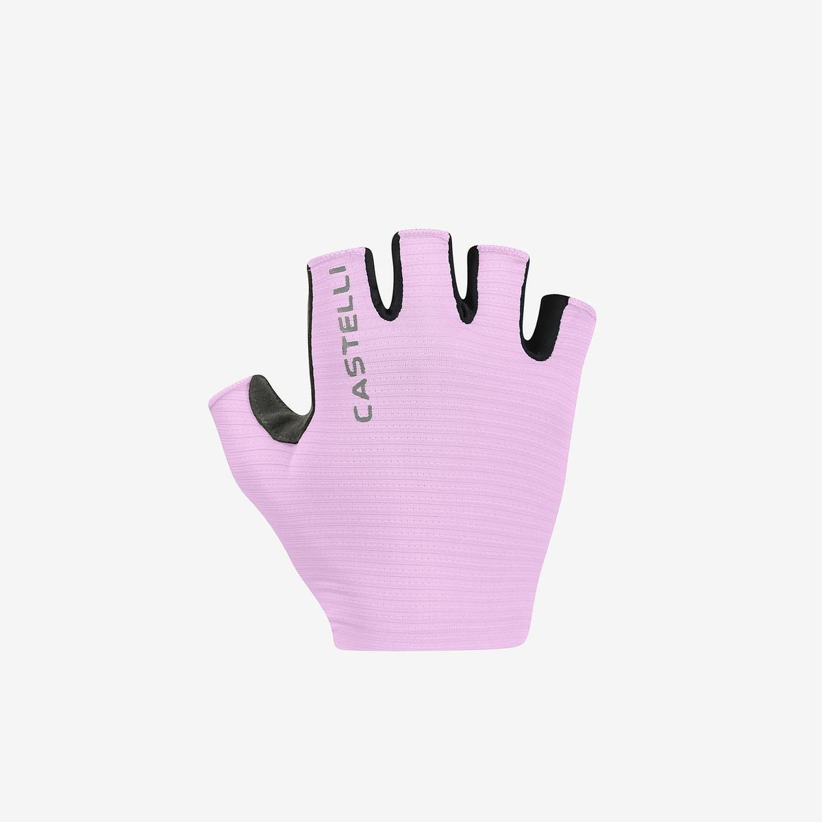 Castelli womens espresso glove, womens padded cycling glove with no fingers, light purple colour with black and grey palms, back of glove