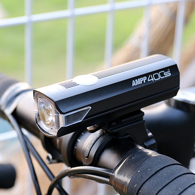 CatEye Ampp 400s / Viz 100 II Bike Light Set, black front bike light on handlebars