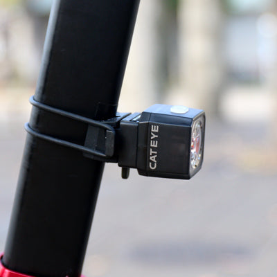 cateye nano 60, small square rear bike light, black square bike light on bike side angle