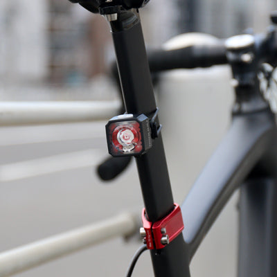 cateye nano 60, small square rear bike light, black cube bike light, light on bike back view